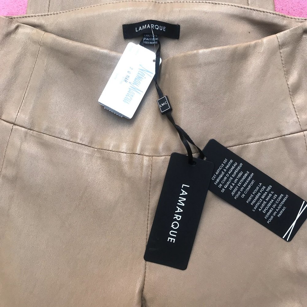 NWT Auc LaMarque Ama Stretchy Leather Skinny Beige Pants - Picture 11 of 14